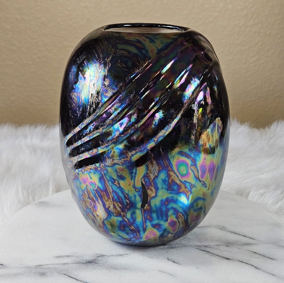 Vintage Country Craft Iridescent Black Ceramic Vase 1980s - Picture 3 of 9